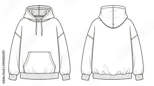 Vector CAD design style illustration of front and back hoodie