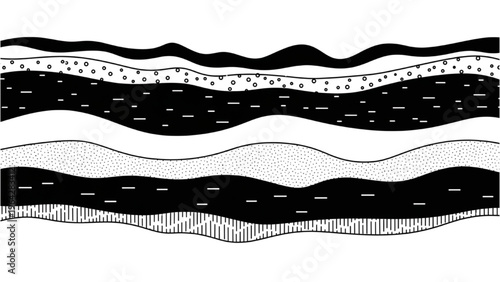 Vector illustration of layers in a geological formation in vector CAD design style