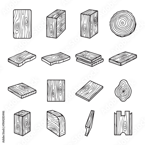 Wood Grain Textures and Shapes Collection | Detailed Isometric Illustrations | Natural Material Patterns
