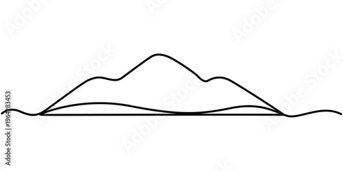 Continuous one line drawing of mountain, range landscape template. Adventure winter sports sky and hiking concept. Vector illustration. 