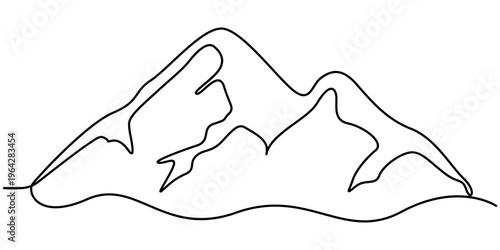 Continuous one line drawing of mountain, range landscape template. Adventure winter sports sky and hiking concept. Vector illustration. 