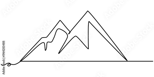 Continuous one line drawing of mountain, range landscape template. Adventure winter sports sky and hiking concept. Vector illustration. 