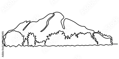 Continuous one line drawing of mountain, range landscape template. Adventure winter sports sky and hiking concept. Vector illustration. 