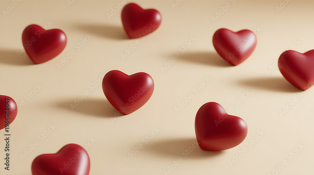 Fototapeta premium Valentine's Day Hearts Pattern: A Symbol of Love, Romance, and Affection on a Soft Cream Background, Ideal for Celebration and Happiness