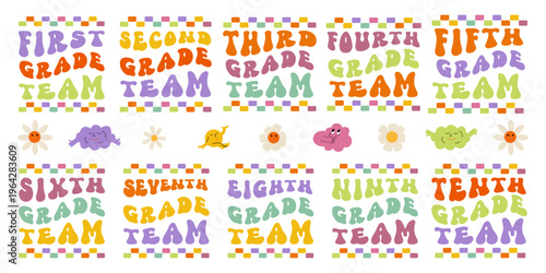 Set of Products for the start of the school year for pupils in Years 1 to 10: a hand-drawn illustration featuring vintage typography, a print with a quote, and a flat.
