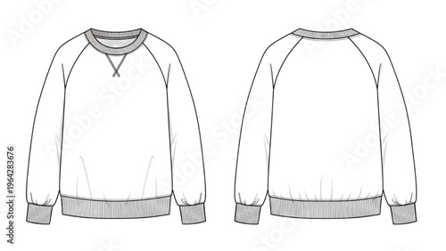 Vector CAD design style illustration of a sweater from front and back
