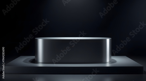 Sleek, Modern Metallic Podium or Display Stand on a Dark, Reflective Surface