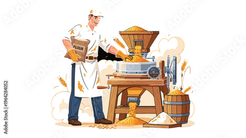 The Artisan Miller: A skilled artisan expertly operates traditional milling equipment, transforming golden grains into fine flour with precision and care.
