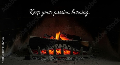 Glowing ember in a dark fireplace