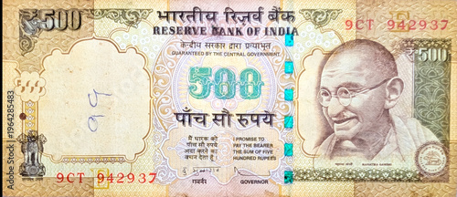 Tableau sur toile Indian 500 old rupee bank currency note demonetise