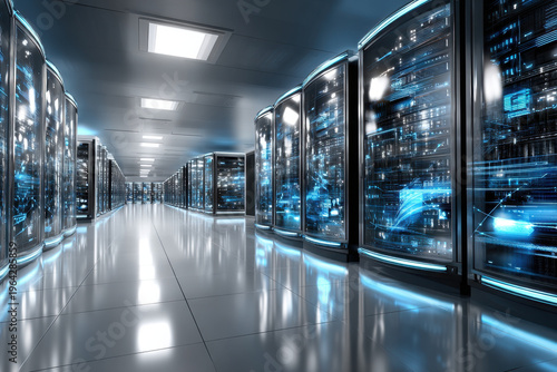 Futuristic Server Room with Glowing Blue Lights