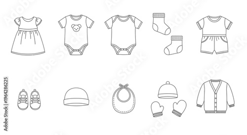 Baby clothes and accessories illustration set 1.