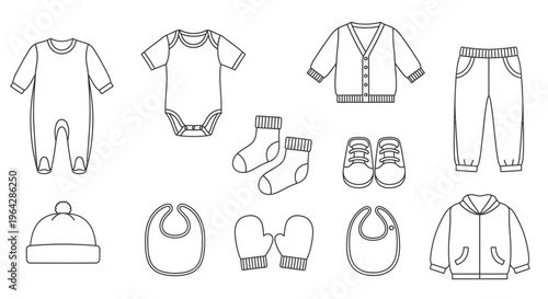 Baby clothes and accessories set.