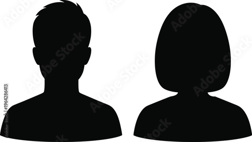 Male and Female Silhouettes Profile Heads on White Background