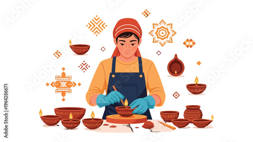 Artisan at Work: An artisan meticulously crafting a clay vessel, bringing the warmth of creation and the artistry of craftsmanship to life.