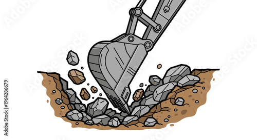 Heavy machinery excavator digging rocks.
