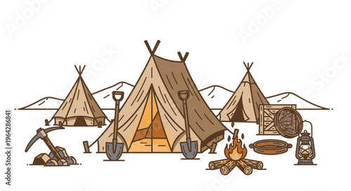 Traditional Native American Tents Camping.