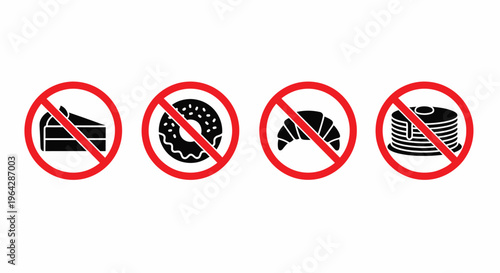 Forbidden Sweet Foods Icon Set Isolated on White Background