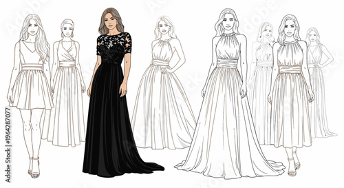 Woman in black evening formal gown.