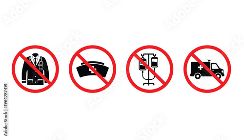 Forbidden Medical Symbols Vector Illustration Isolated on White Background