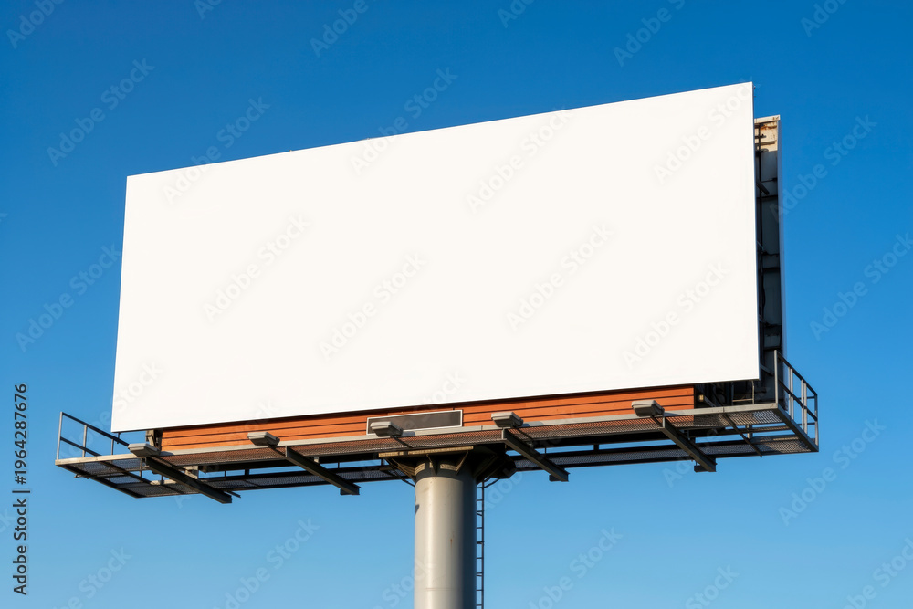 Fototapeta premium Blank Rectangular Outdoor Billboard Mockup Against Clear Blue Sky Representing Advertising Potential and Marketing Strategy Opportunity for Business Branding Campaigns