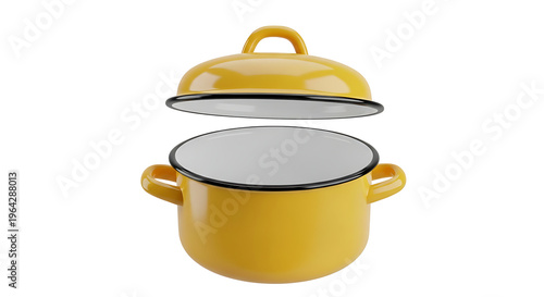Vibrant yellow dutch oven with lid.
