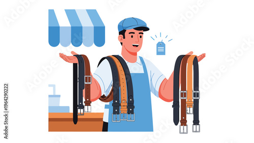 Belt Artisan's Display: An artisan presents a vibrant collection of belts with craftsmanship, showcasing the artistry and quality. The scene captures a focus on detail and design