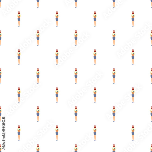 Businesswoman carrying a box representing job loss or termination repeated in a seamless pattern