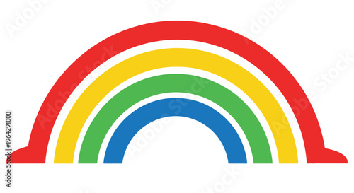 A vibrant stylized rainbow arc with bold primary and secondary colors