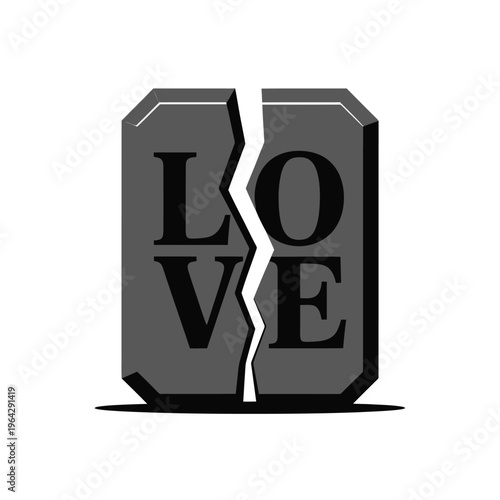 A broken love concept with cracked stone tablets and letters
