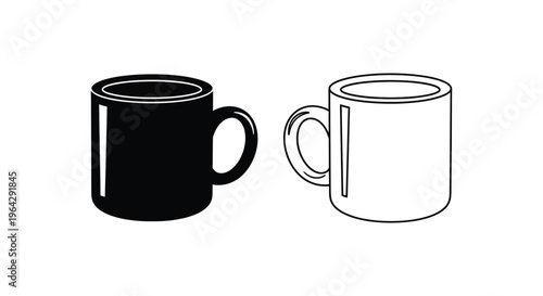 Black and white coffee mugs side by side Vector