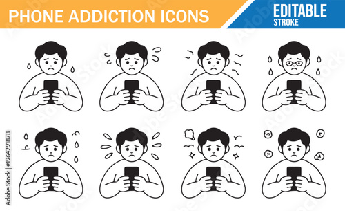 Phone dependency icons pack simple doodle style editable stroke vector