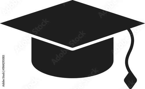 Black graduation cap icon with tassel hanging down