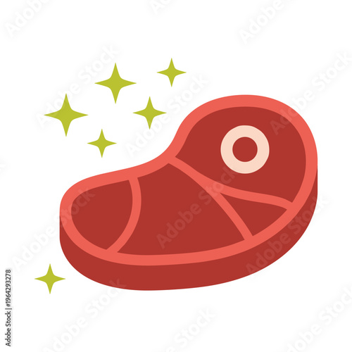 Fresh Steak Icon with Sparkling Stars on White Background