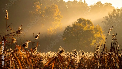 Golden Hour Serenity - Reeds in the Morning Mist.