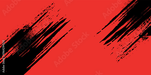 Black and Red Grunge Brush Background with Halftone Effect