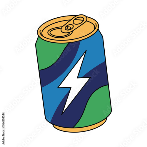 Energy Drink Can with Lightning Bolt Graphic - Vector Illustration