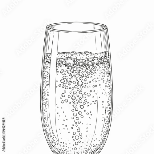 Hand drawn effervescent beverage in a tall glass filled with bubbles, perfect for celebratory or refreshing moments