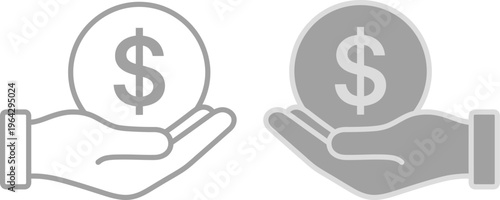 Vector graphic illustration of two hands holding dollar coins, symbolizing financial exchange or investment