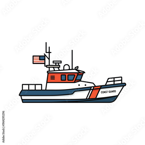 US Coast Guard boat with American flag sailing on water