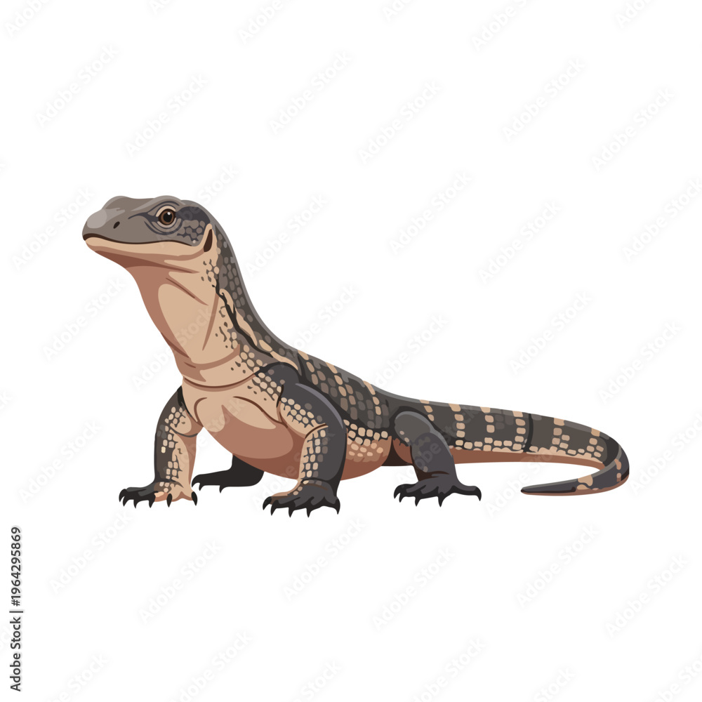 Obraz premium Lizard standing with brown and black scales on white background