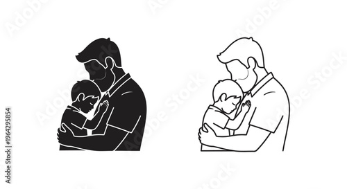 Father holding baby, illustration, line art Vector