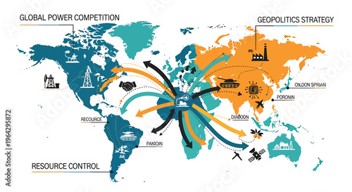 Global power competition through geopolitics and strategy on a world map