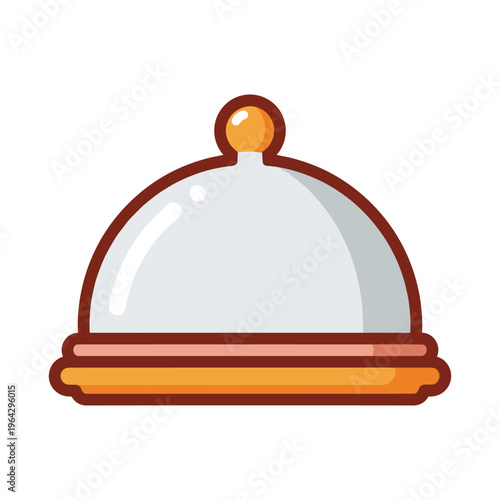 Food Cloche Icon - Serving Dish Cover with Knob, Flat Design