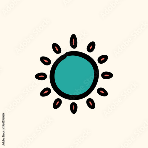 Sun icon in flat style pastel colors on beige background