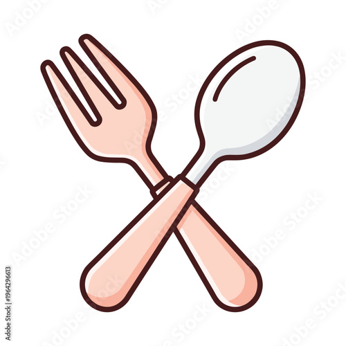 Crossed Fork and Spoon Simple Flat Icon for Food and Dining