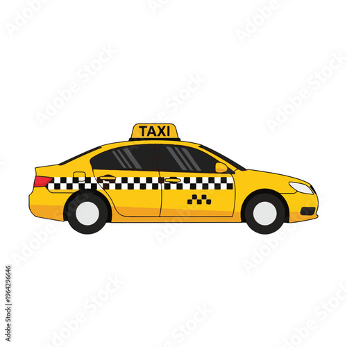 Yellow taxi car with checkered stripe on side
