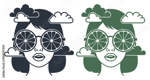 Vector illustration of women faces with creative glasses, fashion icons, beauty concept, modern style