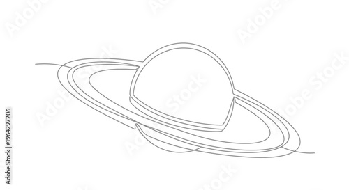 Minimalist Saturn Planet Drawing, Single Line Art, Cosmic Space Exploration