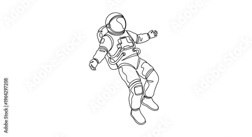 Astronaut Floating in Space Line Art Vector Illustration